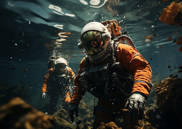 Free photo astronaut diving  digital art