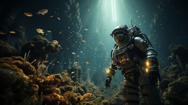 Free photo astronaut diving  digital art