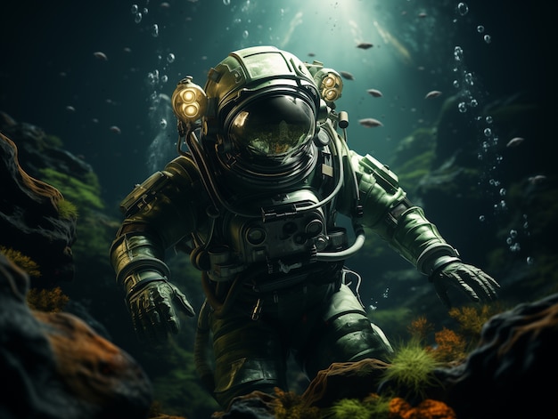 Free photo astronaut diving  digital art