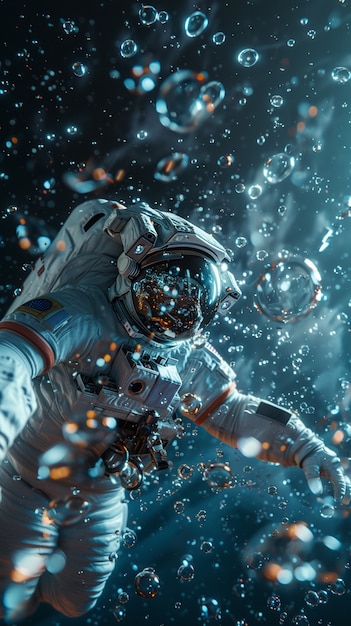Бесплатное фото Астронавт ныряет в океан