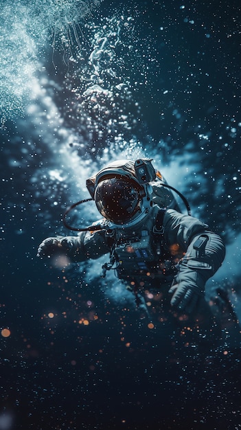 Foto gratuita astronauta che si tuffa nell'oceano