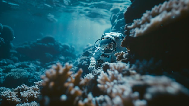 Free photo astronaut  diving in the ocean