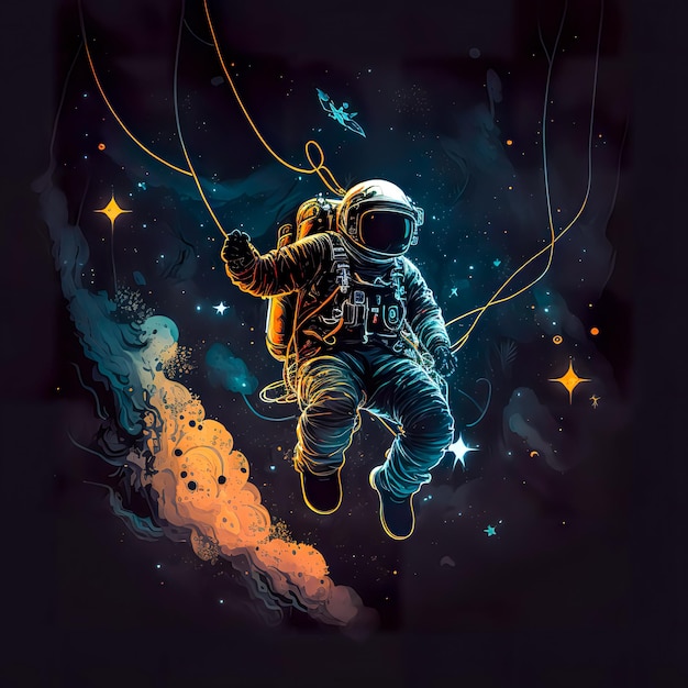 Астронавт исследует внешнее темное пространство, генерирующее Al