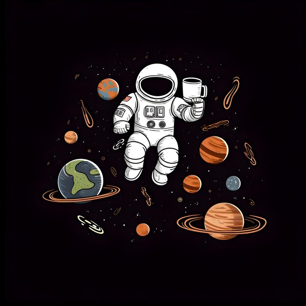 Free photo astronaut in space hand drawn vector illustration on dark background