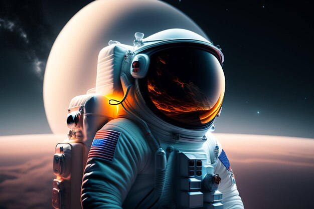 Астронавт в космосе на фоне планеты