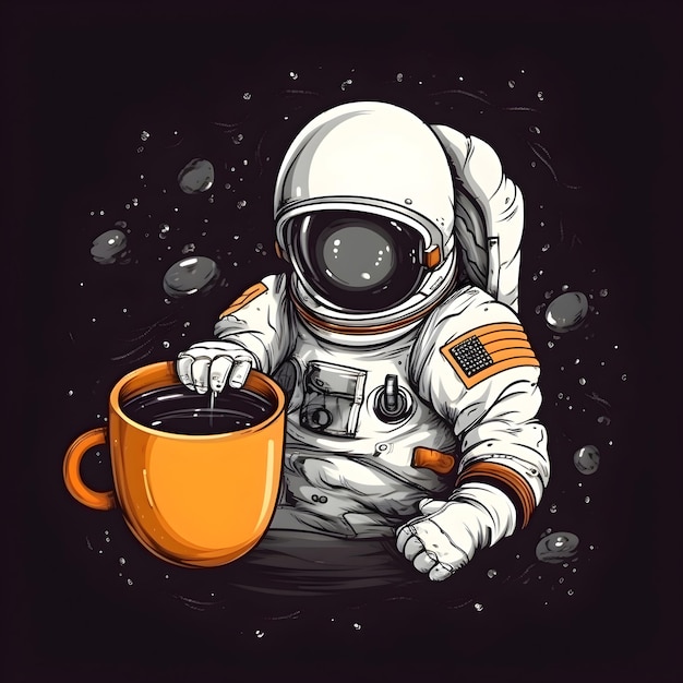 Free photo astronaut with a cup of coffee in his hand vector illustration