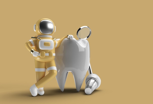 Astronaut with dental implants surgery concept pen tool created clipping path included in jpeg easy to composite