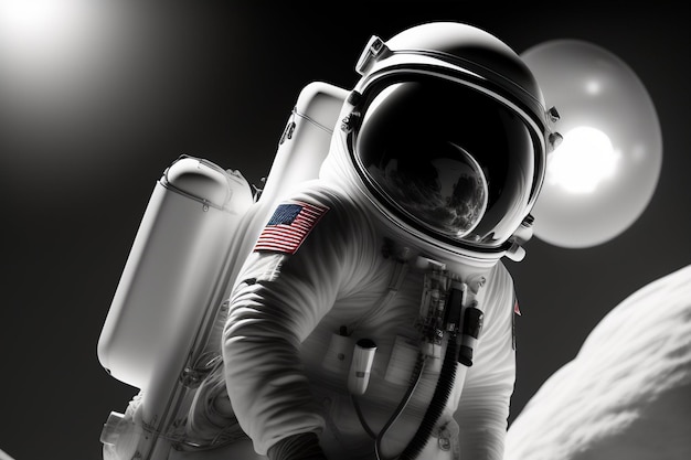 Foto gratuita un astronauta con una bandiera sulla schiena.