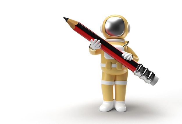 Foto gratuita l'astronauta con lo strumento penna a matita ha creato un tracciato di ritaglio incluso in jpeg facile da comporre