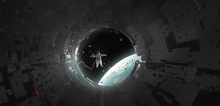 Free Photo astronauts leaving the cabin, science fiction illustrations, digital painting.