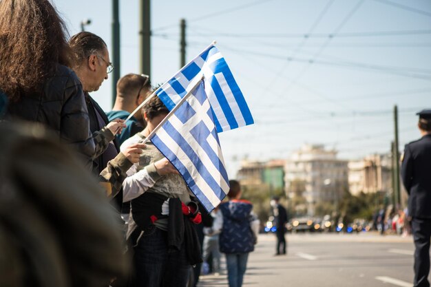 Athens attica greece march 24 2022 greek independence day parade spectators