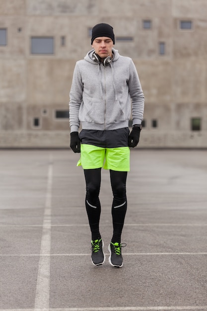 Free photo athlete doing balance exercise