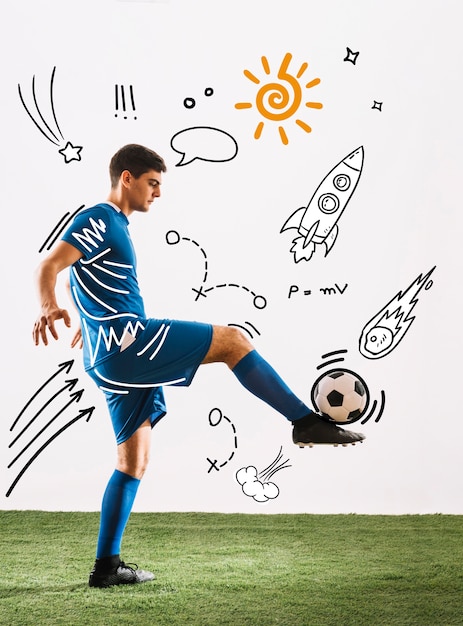 Free photo athlete playing sport with hand drawn doodles