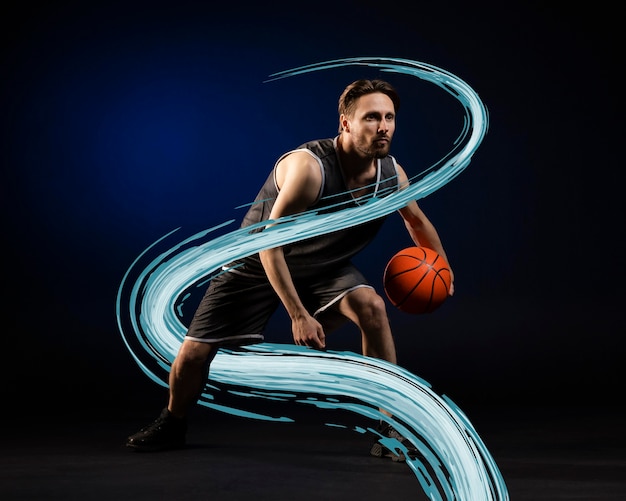 Free photo athlete playing sport with hand drawn doodles