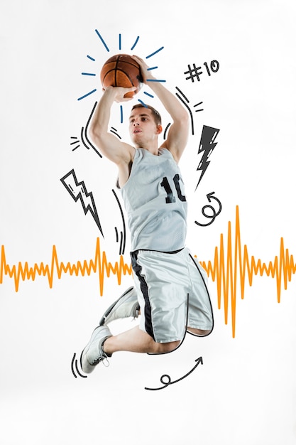 Free photo athlete playing sport with hand drawn doodles