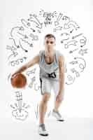 Free photo athlete playing sport with hand drawn doodles