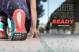 Free photo athlete ready to run with are you ready message