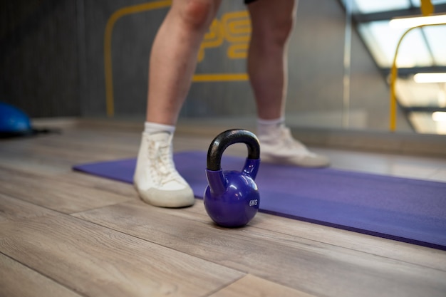 Athlete working out with kettlebell