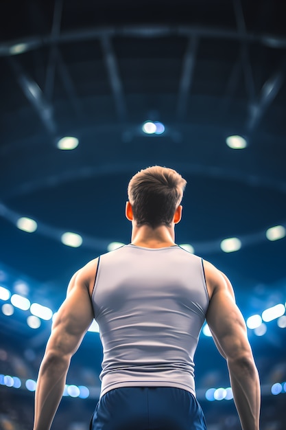 Free photo athletic man keeping fit by practicing gymnastics