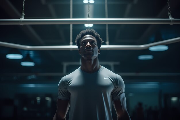 Athletic man keeping fit by practicing gymnastics