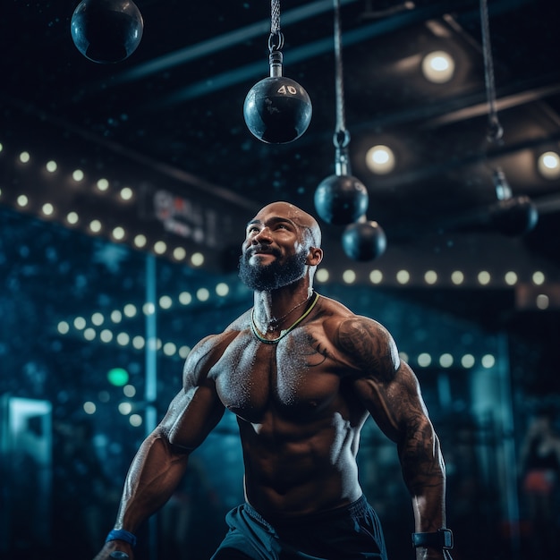 Free photo athletic man practicing gymnastics to keep fit