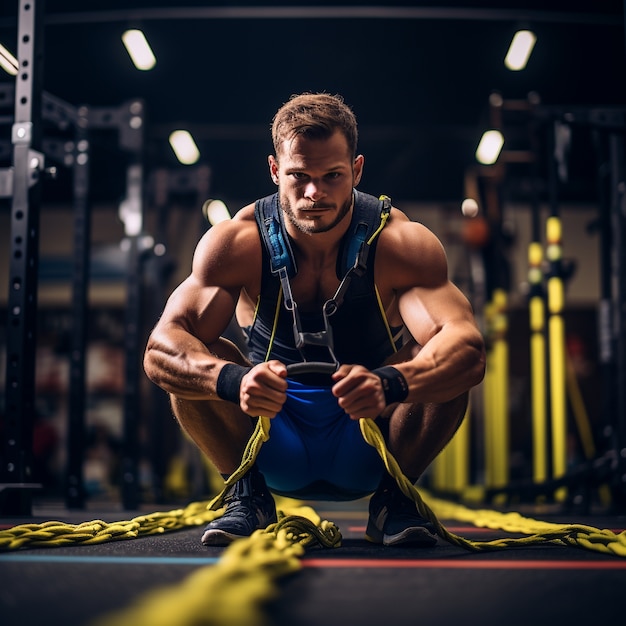 Uomo atletico che pratica ginnastica per mantenersi in forma