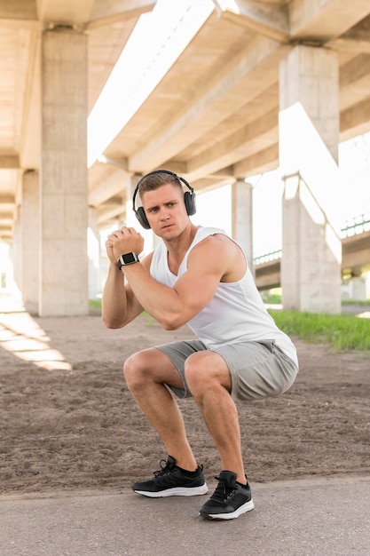 Athletic man training outside