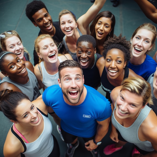 Athletic people exercising and working out