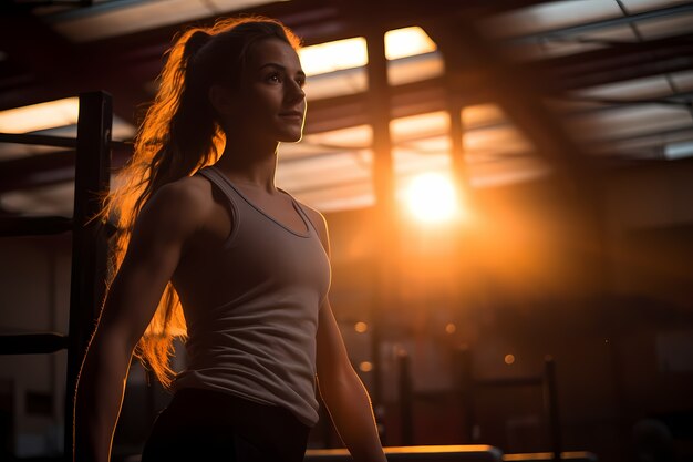 Athletic woman practicing gymnastics