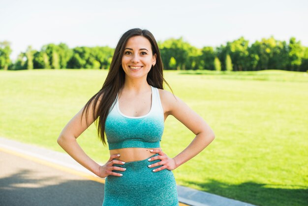 Athletic woman practicing sport outdoor