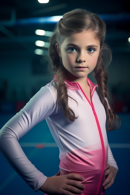 Бесплатное фото Атлетическая молодая девушка занимается гимнастикой с раннего возраста