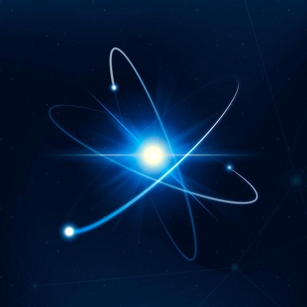 Атомная наука, биотехнология, синяя неоновая графика