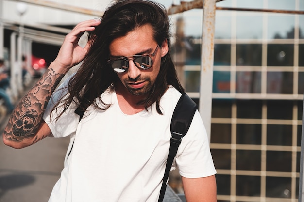 Attractive bearded man portrait with sunglasses