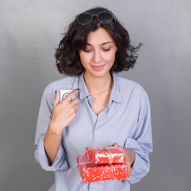 Attractive lady with presents