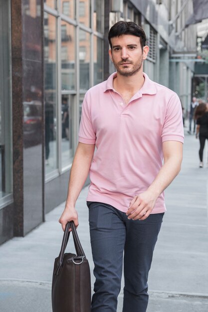 Attractive man heading to work