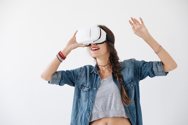 Attractive woman experiencing vr technology