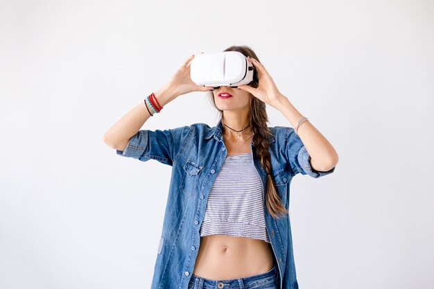 Attractive woman experiencing VR