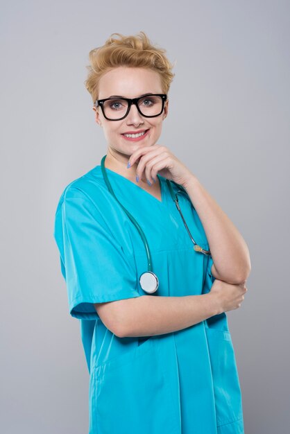 Attractive woman in the role of a doctor