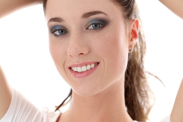 Attractive woman on a white background