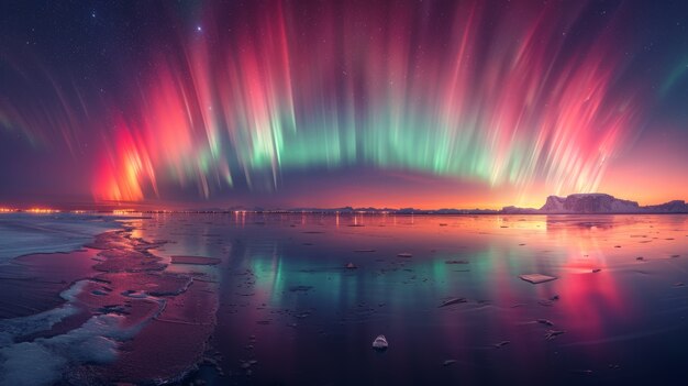 Aurora borealis landscape over the sea