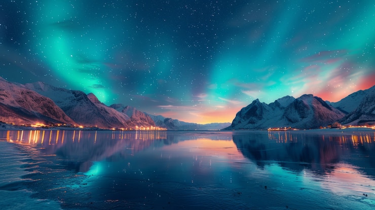Free Photo aurora borealis landscape over the sea