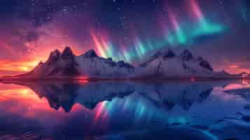 Free photo aurora borealis landscape over the sea
