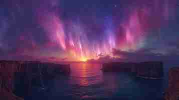 Free photo aurora borealis landscape over the sea