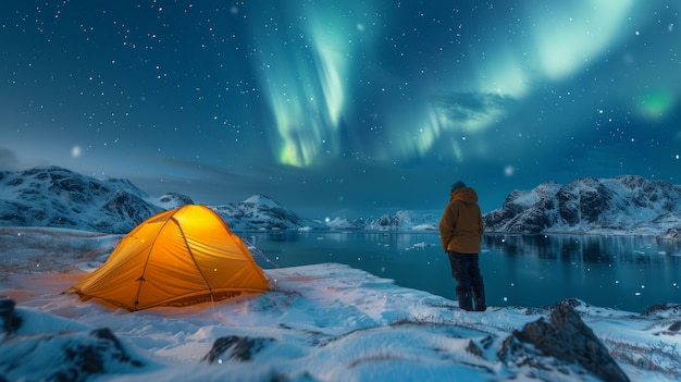 Foto gratuita paesaggio dell'aurora boreale sopra il mare