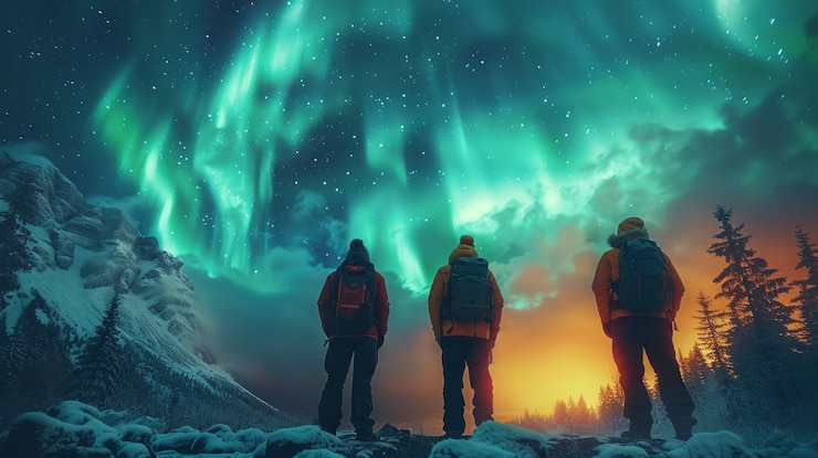 Free Photo aurora borealis landscape over the sea