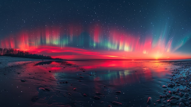 Paesaggio dell'aurora boreale sopra il mare