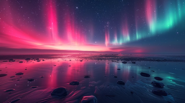 Free photo aurora borealis landscape over the sea