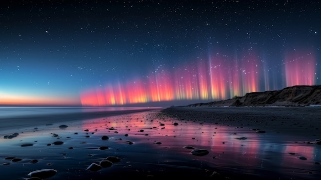 Free photo aurora borealis landscape over the sea