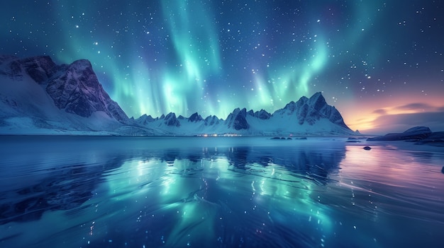 Free photo aurora borealis  landscape over the sea