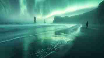 Foto gratuita paesaggio dell'aurora boreale sopra il mare